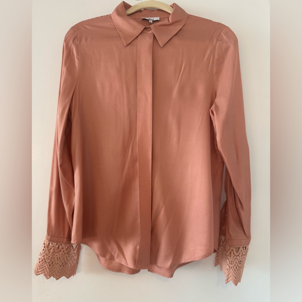 Reiss Pink Blouse with Lace Sleeves